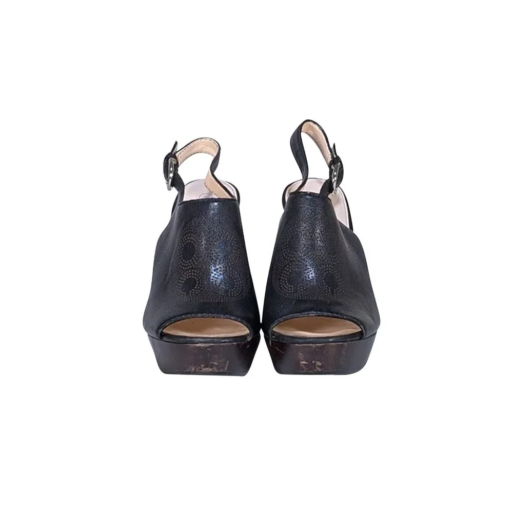 Coach - Black Leather Perforated Logo Front Jade Wedges Sz 8
